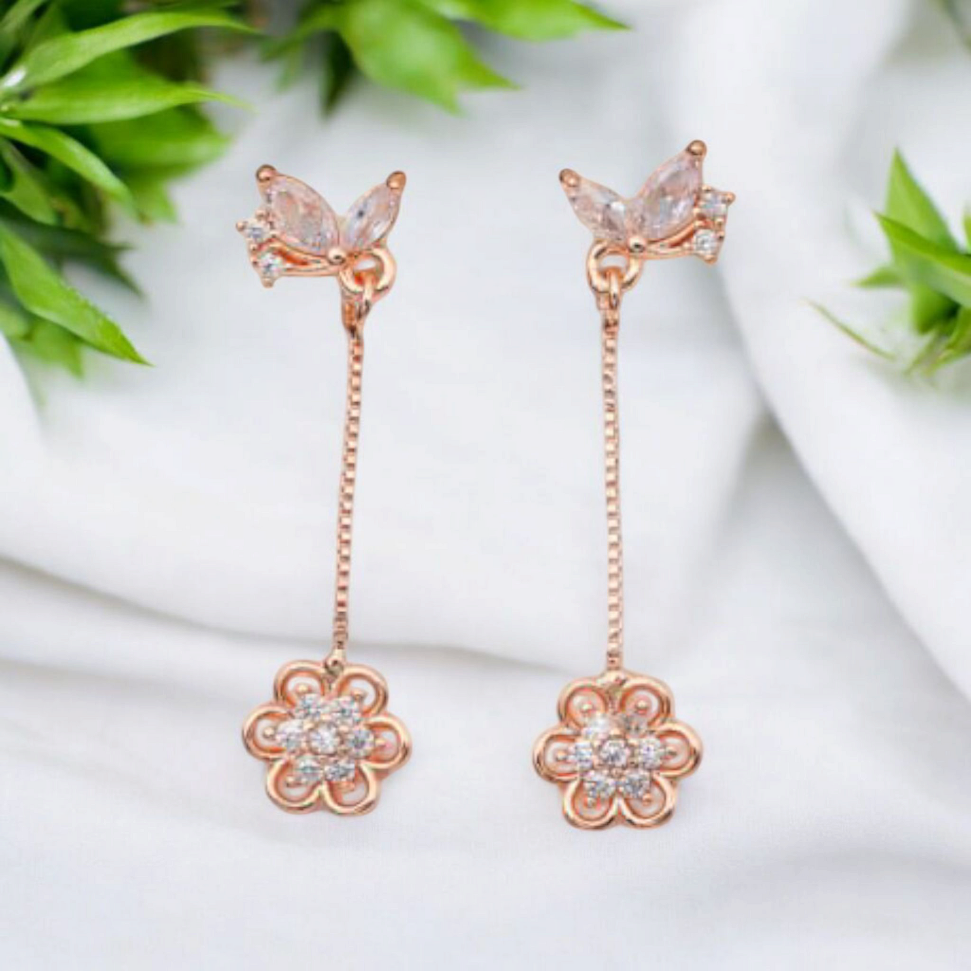 Elegant Rose Gold Floral DropEarrings  For Girls And Women