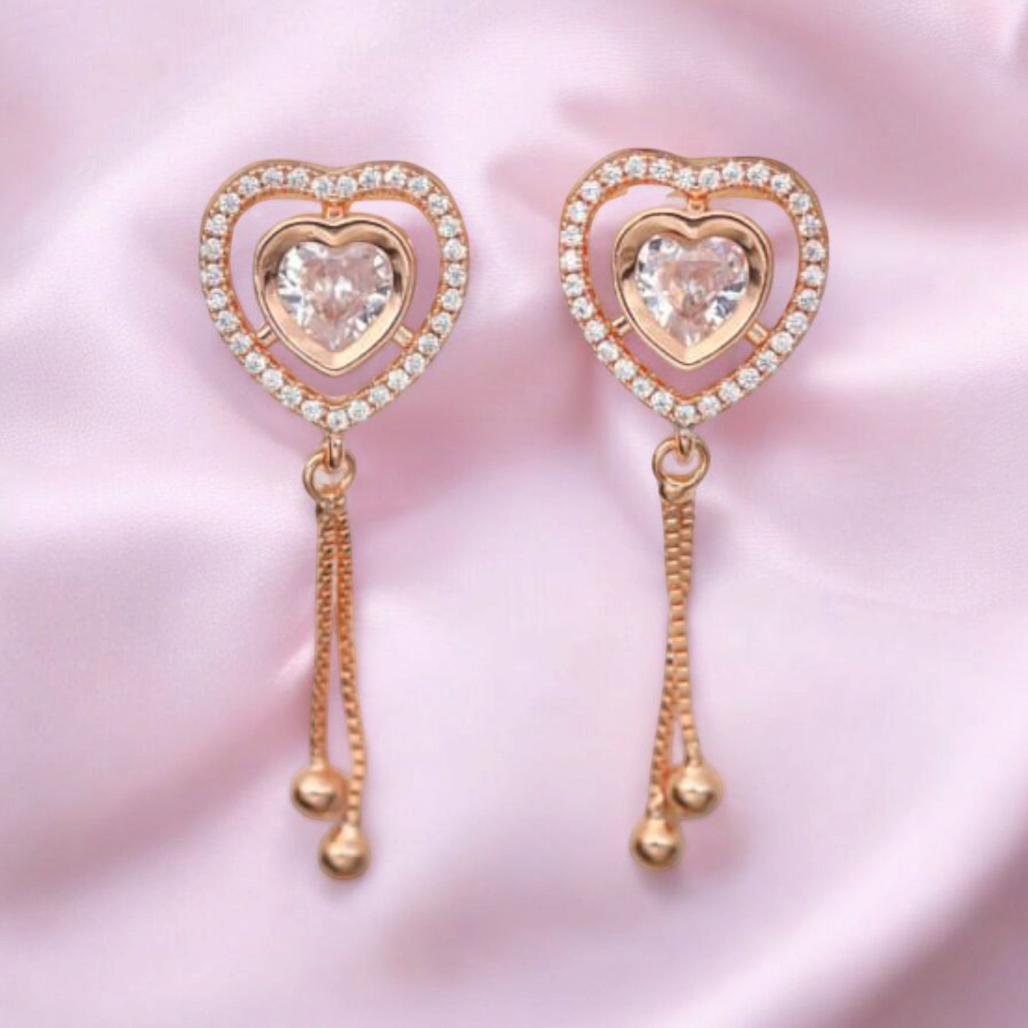 Rose Gold Plated Heart Drops Capture Earrings For Girls and Women