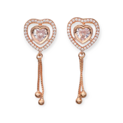 Rose Gold Plated Heart Drops Capture Earrings For Girls and Women