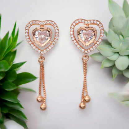 Rose Gold Plated Heart Drops Capture Earrings For Girls and Women