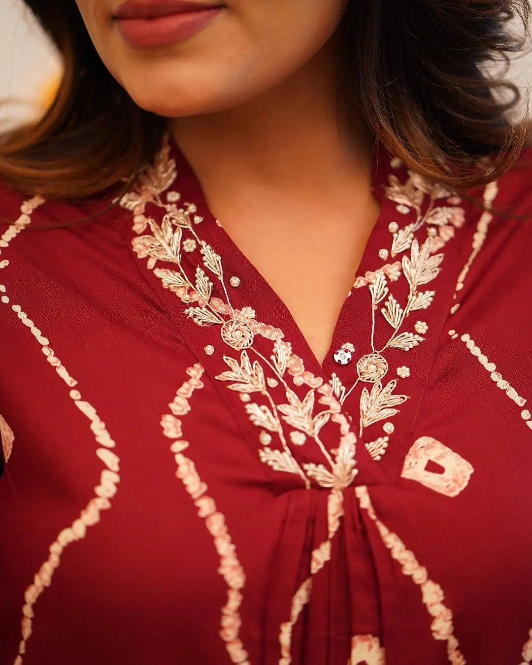 Neckline Thread Work Leheriya Kurti Pant Set (Stitched) - Premium  from Ethenika.com - Just INR 1990! Shop now at Ethenika.com 