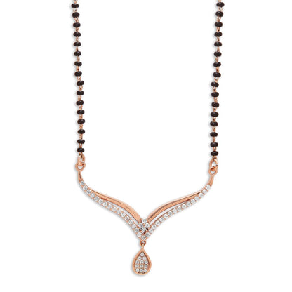 925 Sterling Silver mangalsutra necklace for women featuring black beads and a crystal teardrop pendant – Zavya