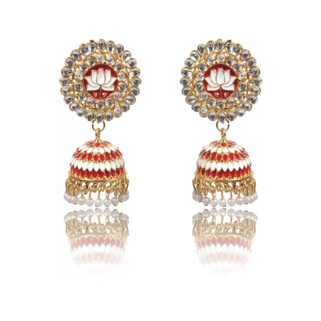 Red Lotus Shape Handcrafted Jhumka