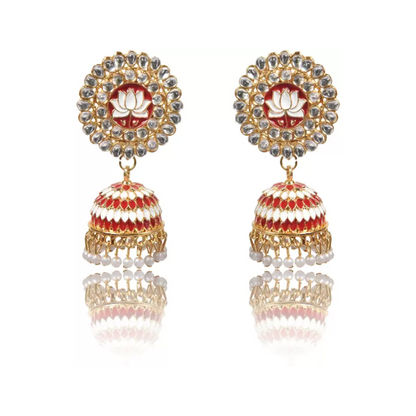 Red Lotus Shape Handcrafted Jhumka