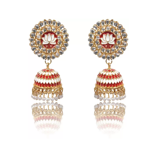 Red Lotus Shape Handcrafted Jhumka