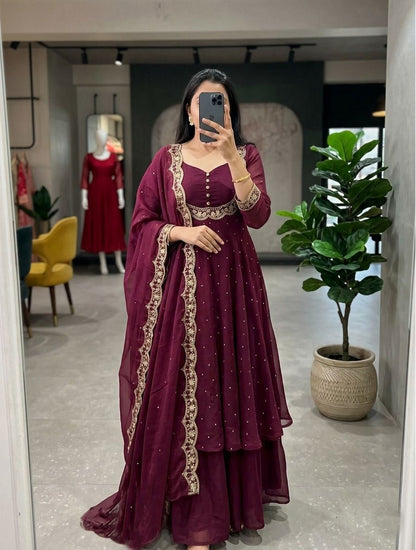 Vachitra Silk Sequence Embroidery Work Kurti Cape Set