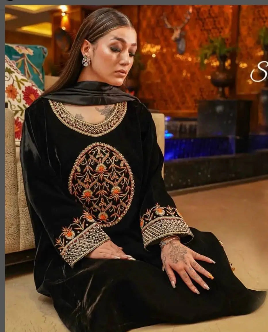 Winter Special Designer Black Velvet Kurti Pant Dupatta Set - Premium  from Ethenika.com  - Just INR 2590! Shop now at Ethenika.com 
