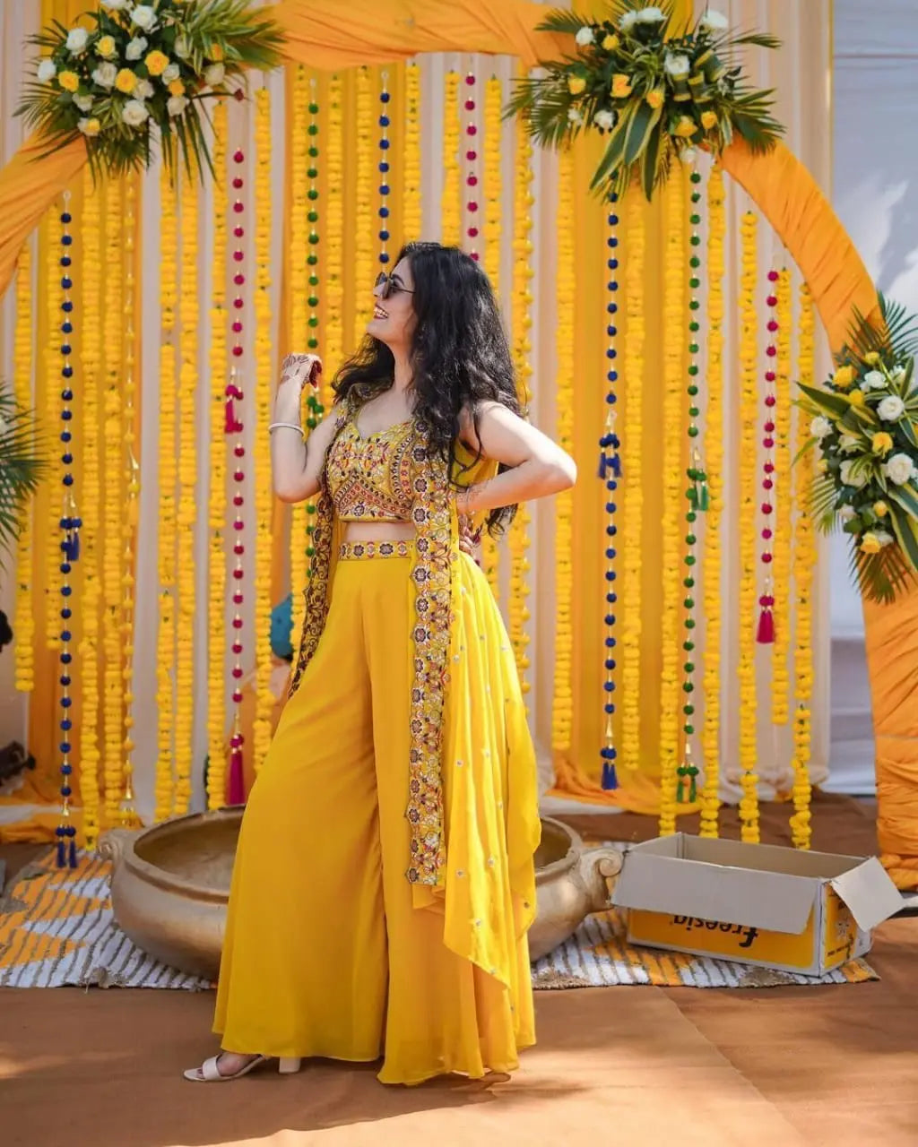 Haldi Ceremony Special Shrug Lehenga Set (Stitched) - Premium  from Ethenika.com - Just INR 2590! Shop now at Ethenika.com 