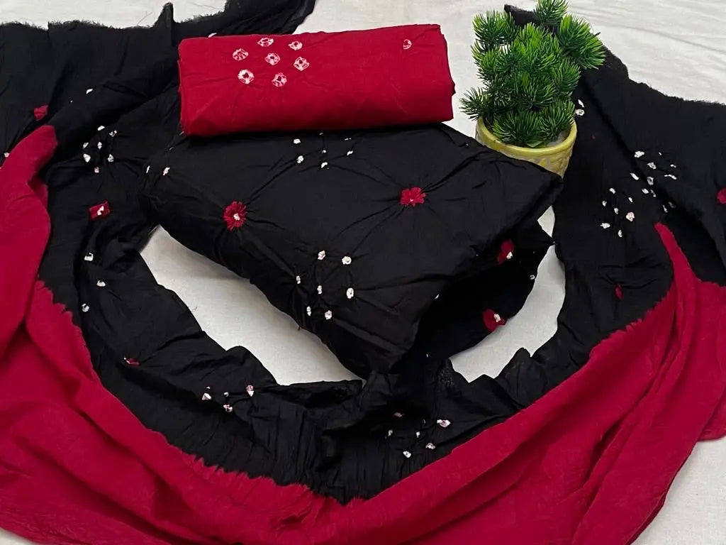 Cotton Dual Contrast Hand Crafted Kutch Bandhani Dress Material (Unstitched) - Premium  from Ethenika.com - Just INR 1490! Shop now at Ethenika.com 