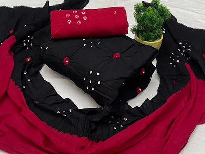 Cotton Dual Contrast Hand Crafted Kutch Bandhani Dress Material (Unstitched) - Premium  from Ethenika.com - Just INR 1490! Shop now at Ethenika.com 