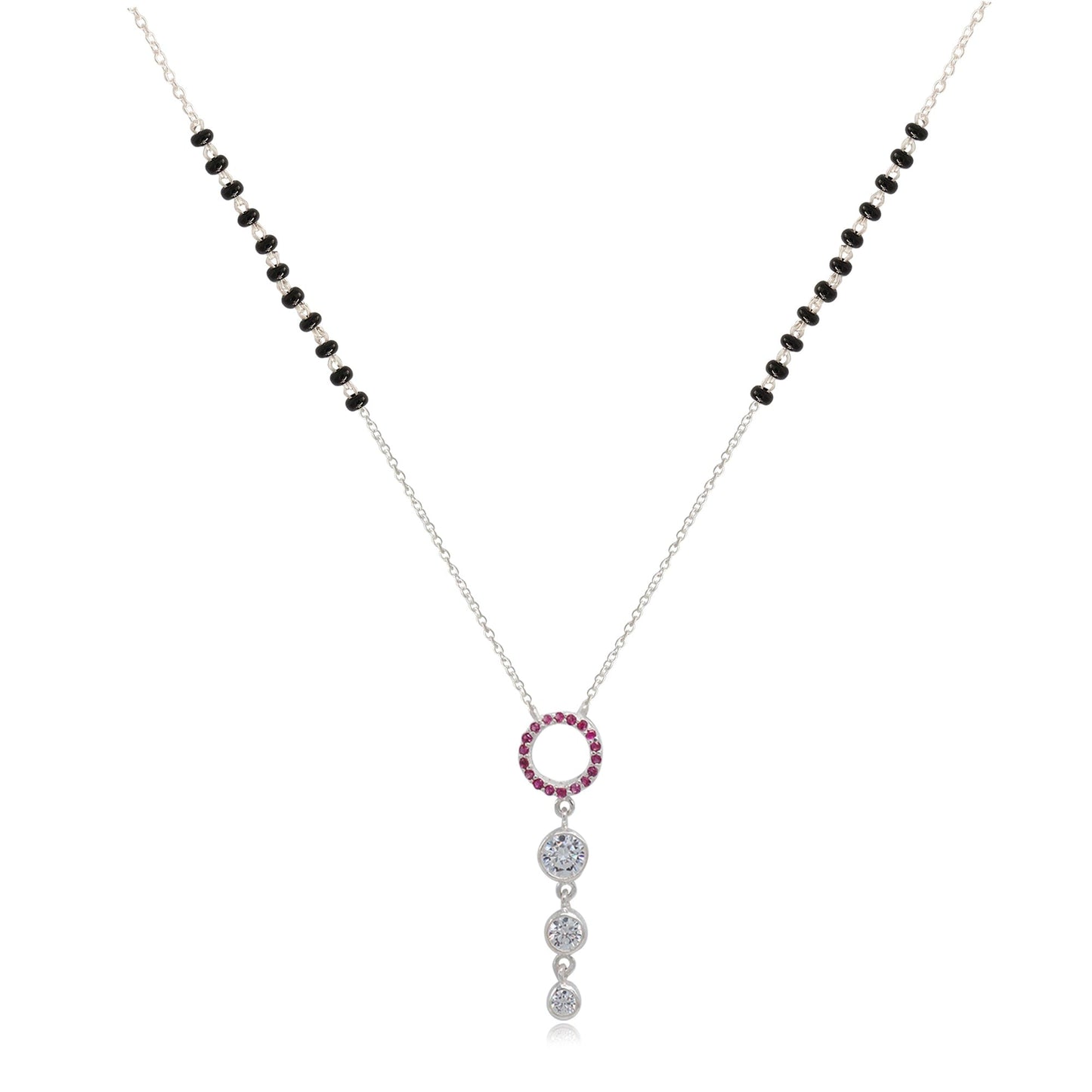 Silver 92.5 Pink Zircon Dangling Mangalsutra