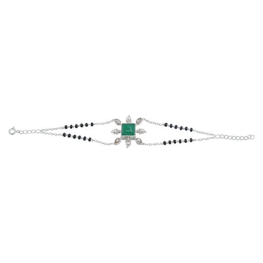 Yagna Silver 92.5 Green Onyx Mangalsutra Bracelet
