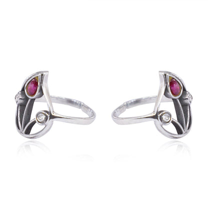 Silver 92.5 Aam Ras Red Stone Toe Ring
