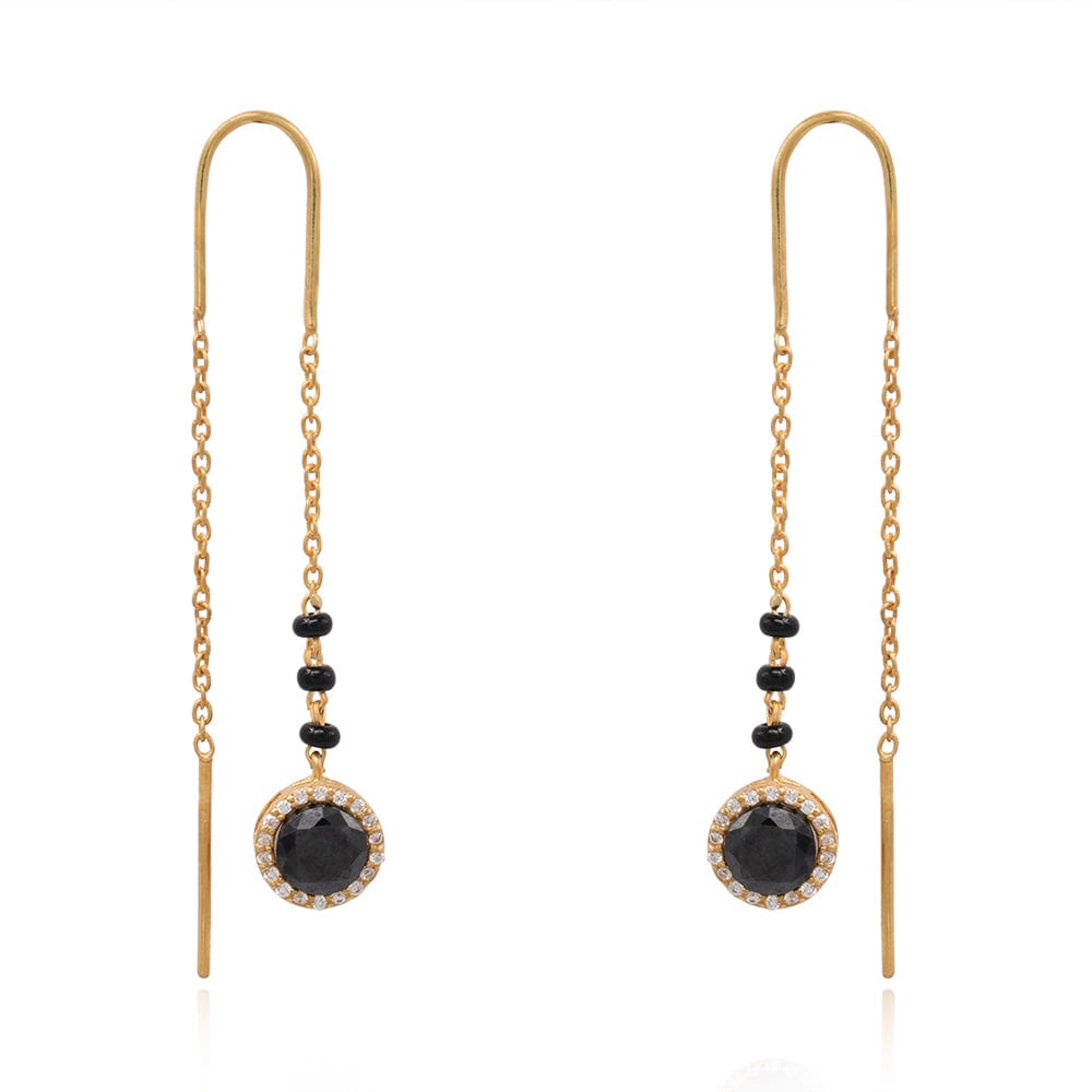 Black Onyx Silver Mangalsutra Sui Dhaga Earring