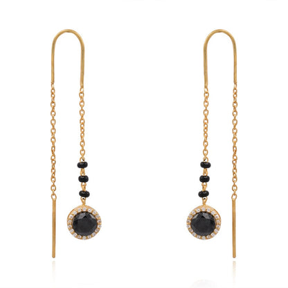 Black Onyx Silver Mangalsutra Sui Dhaga Earring