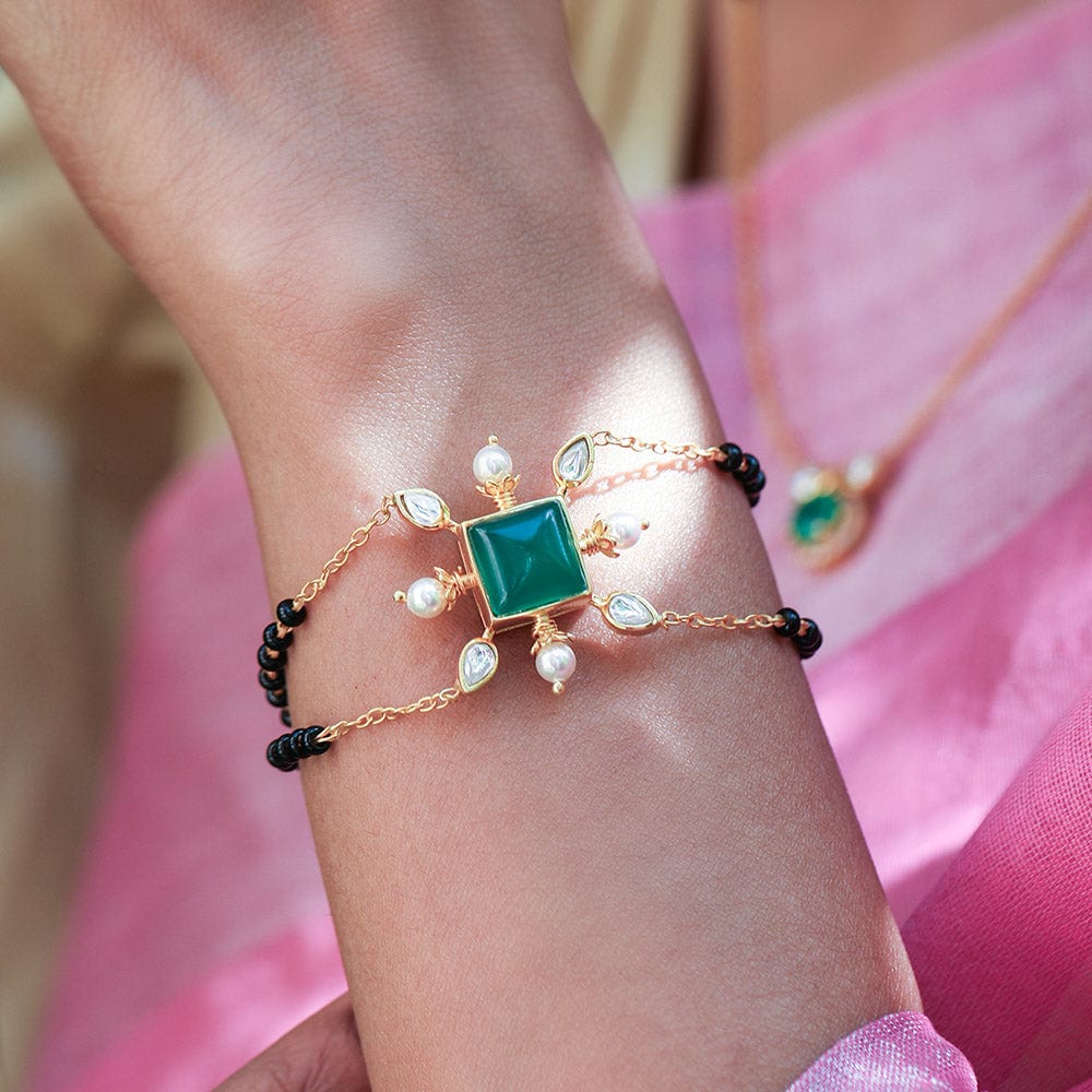 Yagna Silver 92.5 Green Onyx Mangalsutra Bracelet