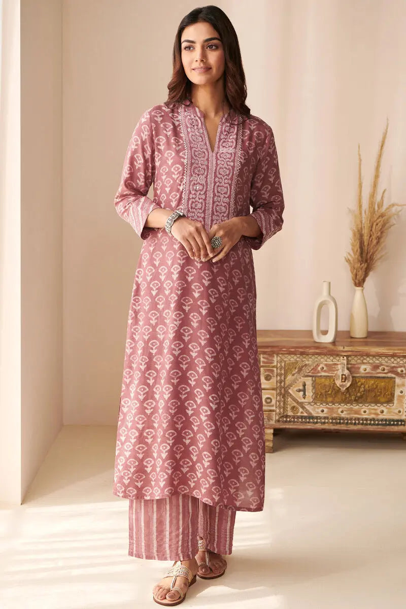 Moti Work Block Print work Kurti Pant Dupatta Set for Summer - Premium  from Ethenika.com - Just INR 2190! Shop now at Ethenika.com 