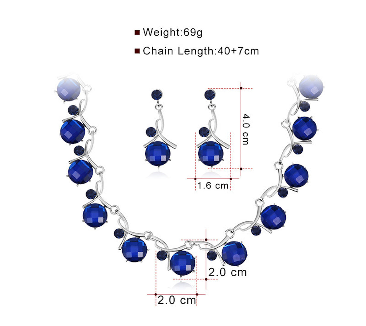 Arabic Design Gold Plated Blue Rhinestone Earrings Necklace Se