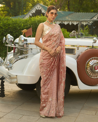 Padmini Peach Handcrafted Pure Tissue Saree