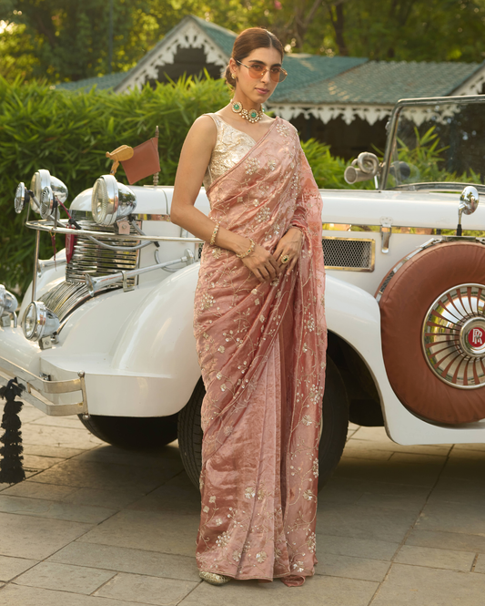 Padmini Peach Handcrafted Pure Tissue Saree