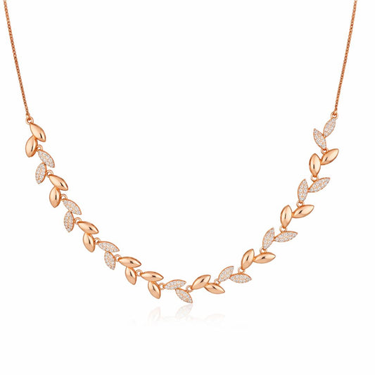 Rose Gold Plated Leaf Design Necklace Set