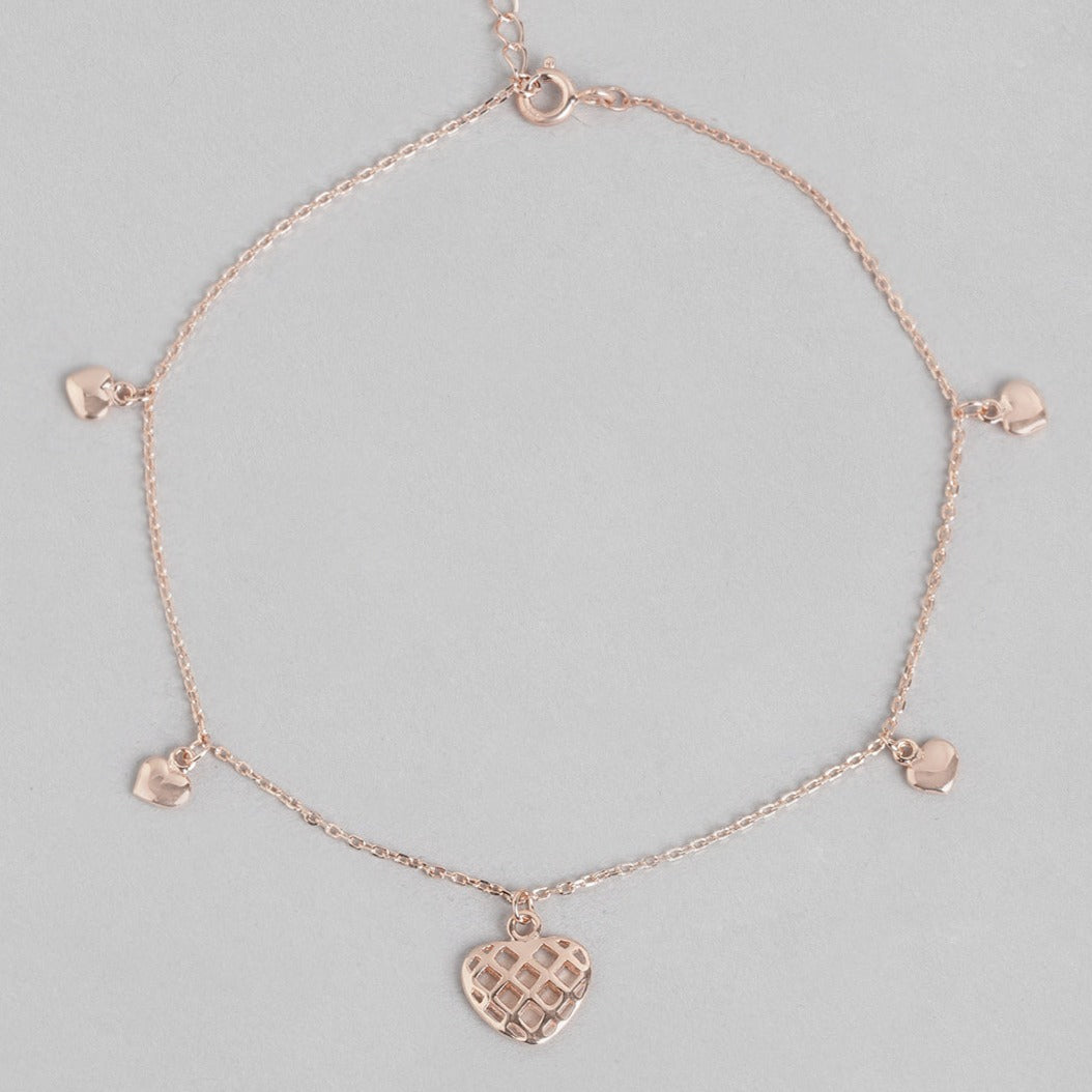 Heart Charm Rose Gold Plated 925 Sterling Silver Anklet