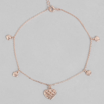 Heart Charm Rose Gold Plated 925 Sterling Silver Anklet