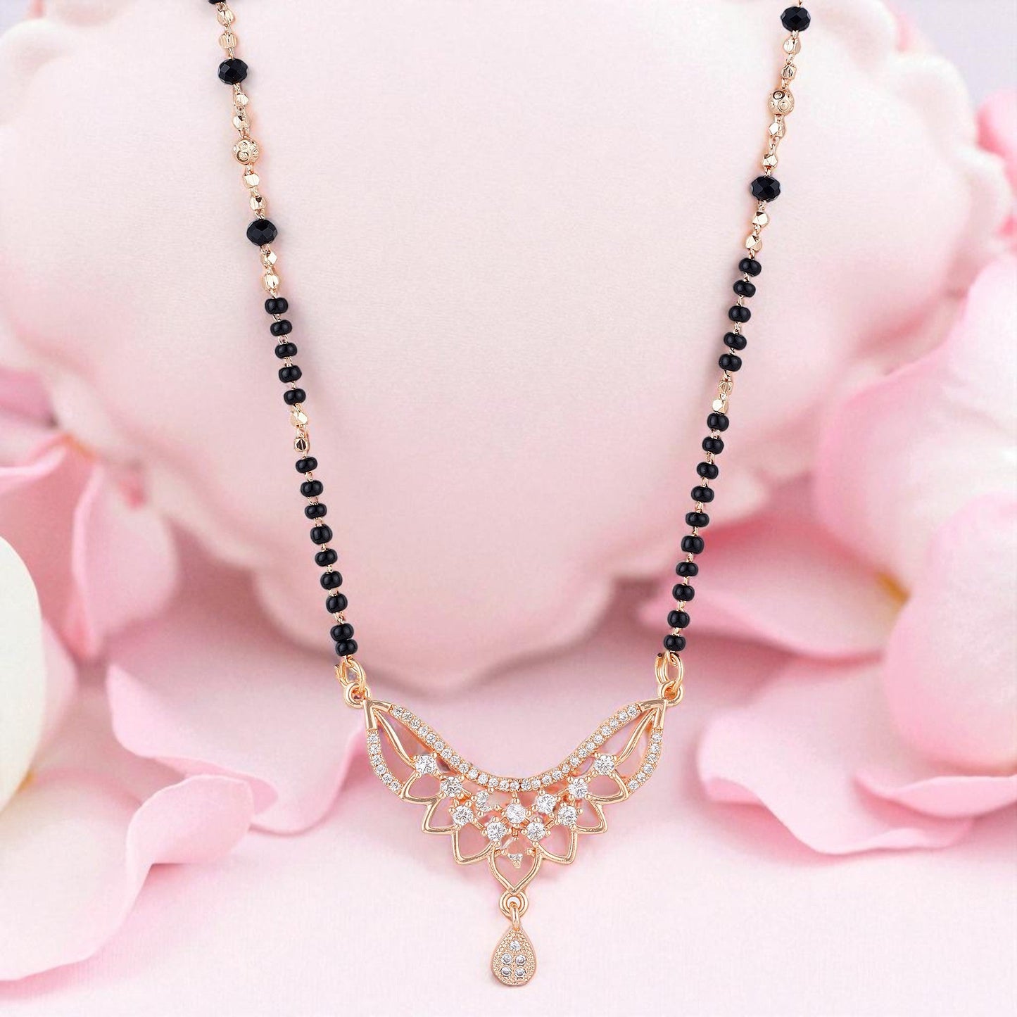 Rose Gold PlatedMangalsutra with Black Beads