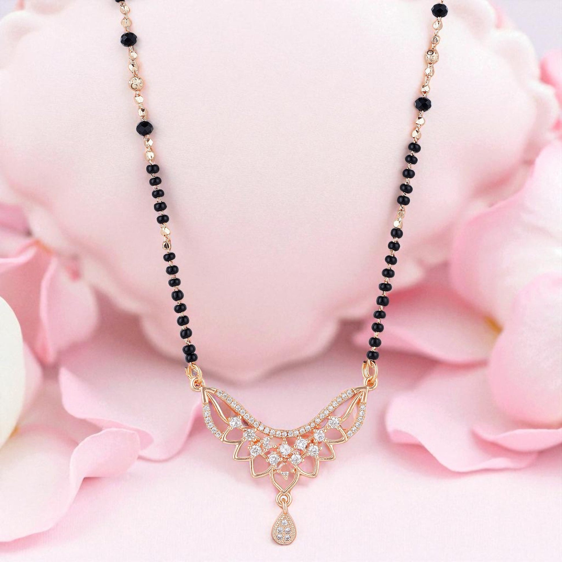 Rose Gold PlatedMangalsutra with Black Beads