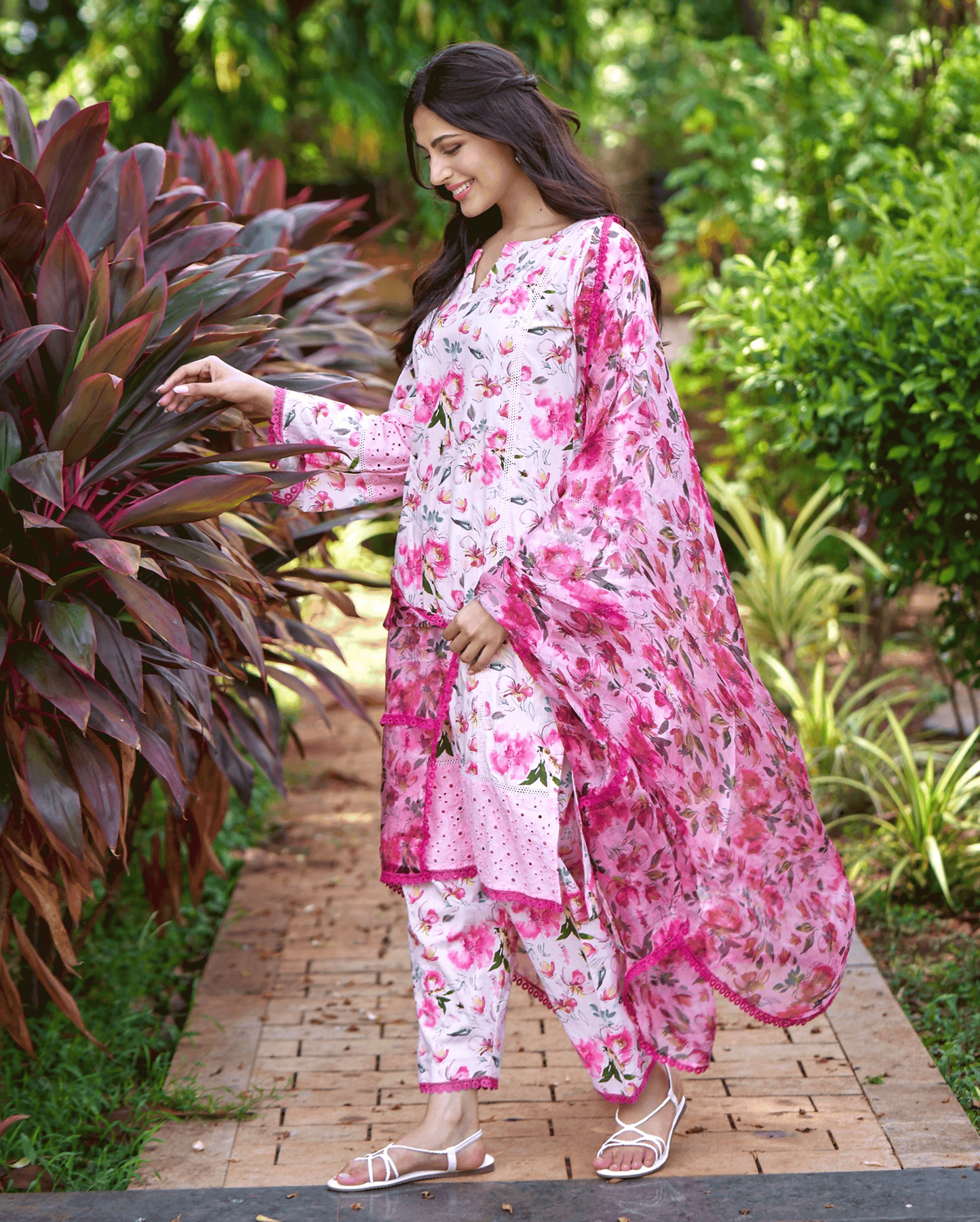 Plumeria Pink Printed Cotton Suit Set