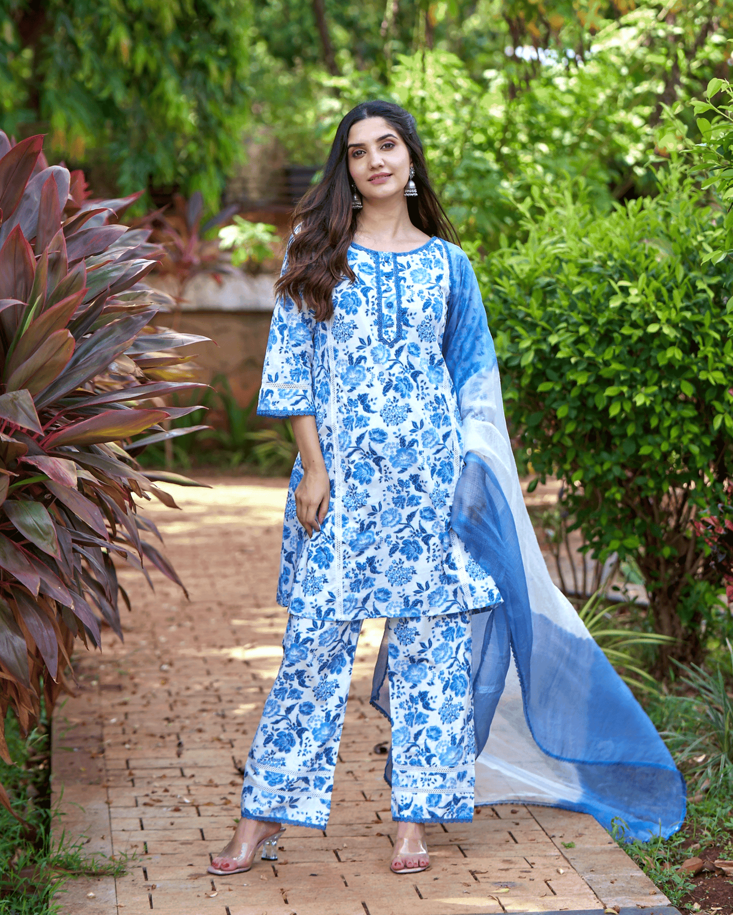 Fresh Blue Printed Cotton Suit Set