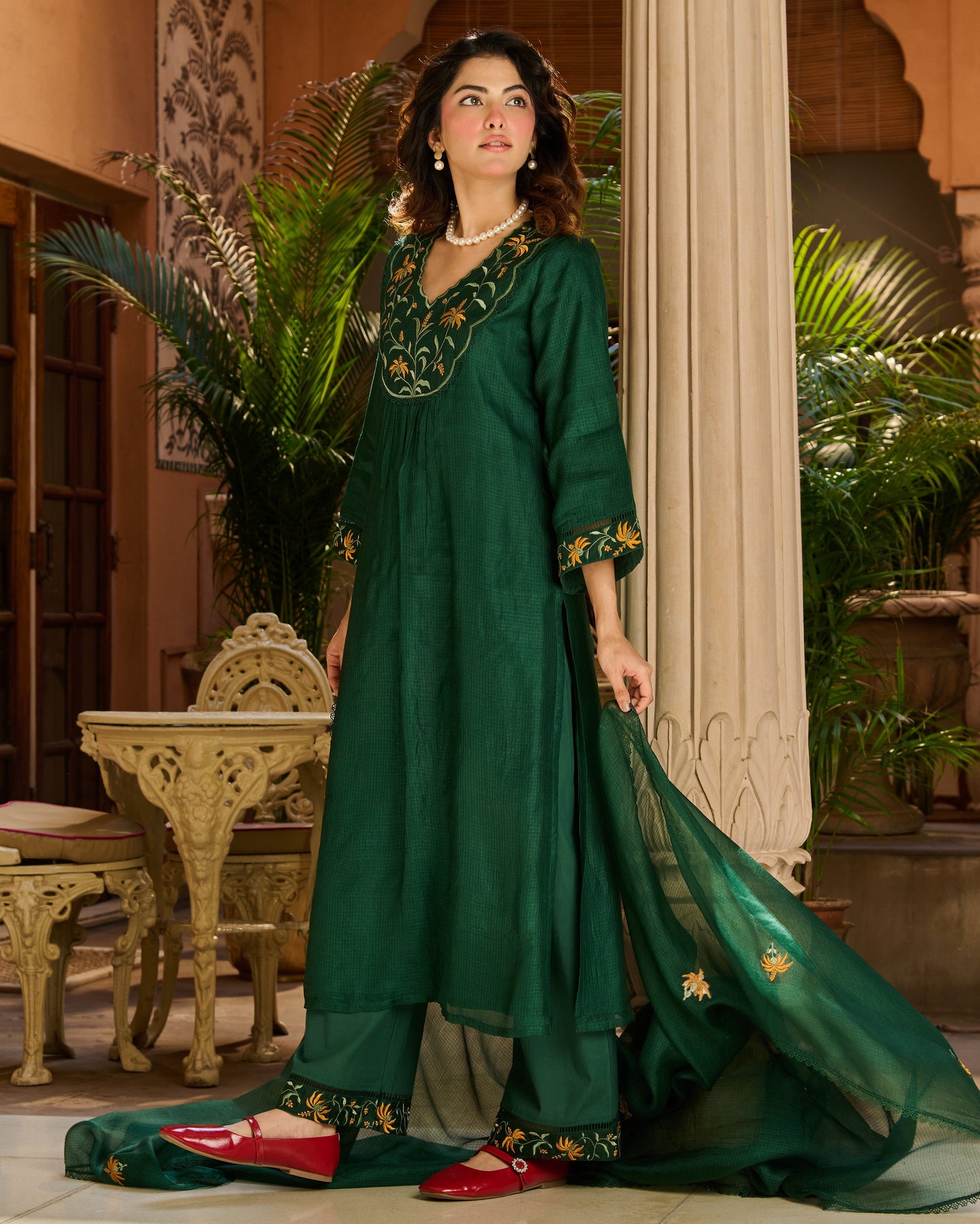 Vanya Green Embroidered Doria Suit Set
