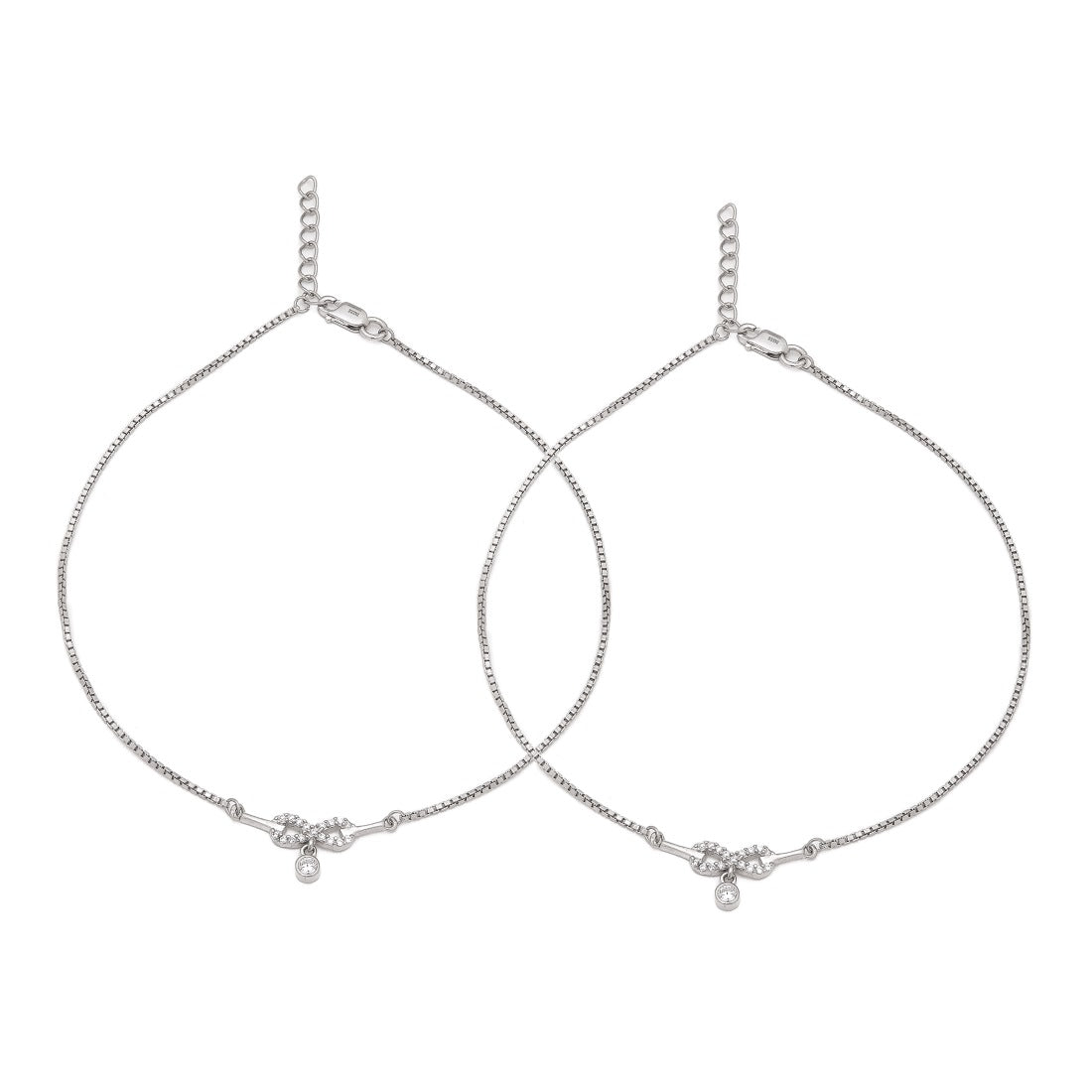 Women's 925 Sterling Silver anklet pair featuring an elegant crystal infinity charm and dangling stone – Zavya