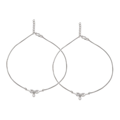 Women's 925 Sterling Silver anklet pair featuring an elegant crystal infinity charm and dangling stone – Zavya
