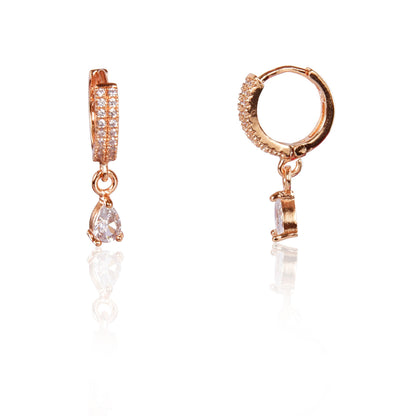 18k Rose Gold Plated Clip On Hoop Earrings, Latest Fancy Stylish Zircon Copper Bali Earrings for Women and Girls (Drop)