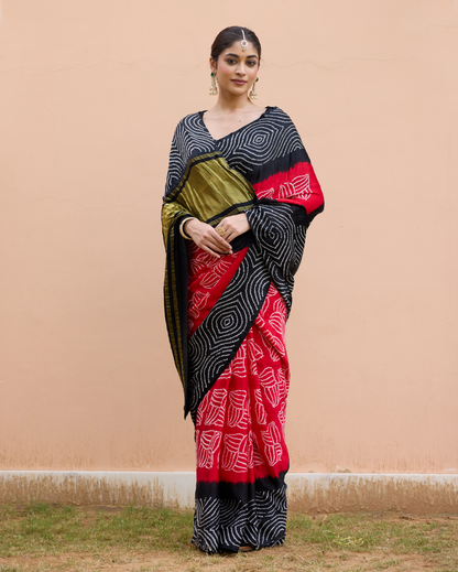 Rate Black Gajji Silk Bandhej Saree