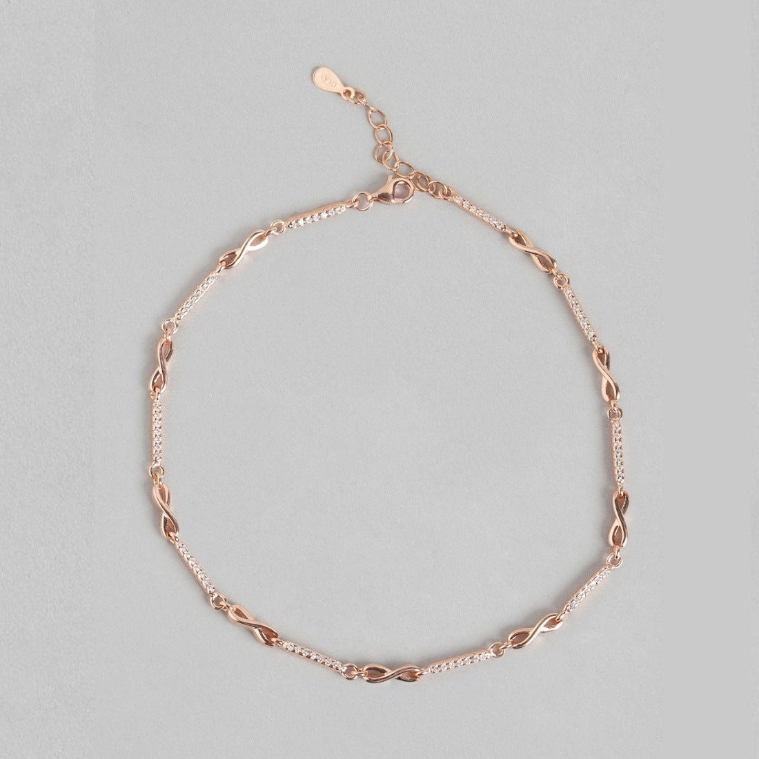 Infinity Cubic Zirconia Rose Gold Plated 925 Sterling Silver Anklet