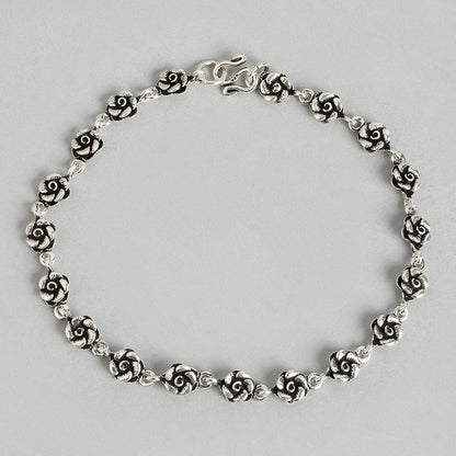 Floral chained 925 Sterling Silver anklets for women with detailed rose links. Silver jewellery – Zavya