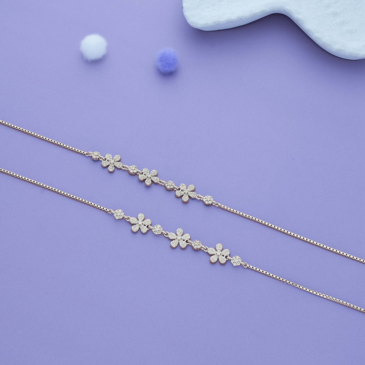 Ethnic Floral Charm 925 Silver Anklet