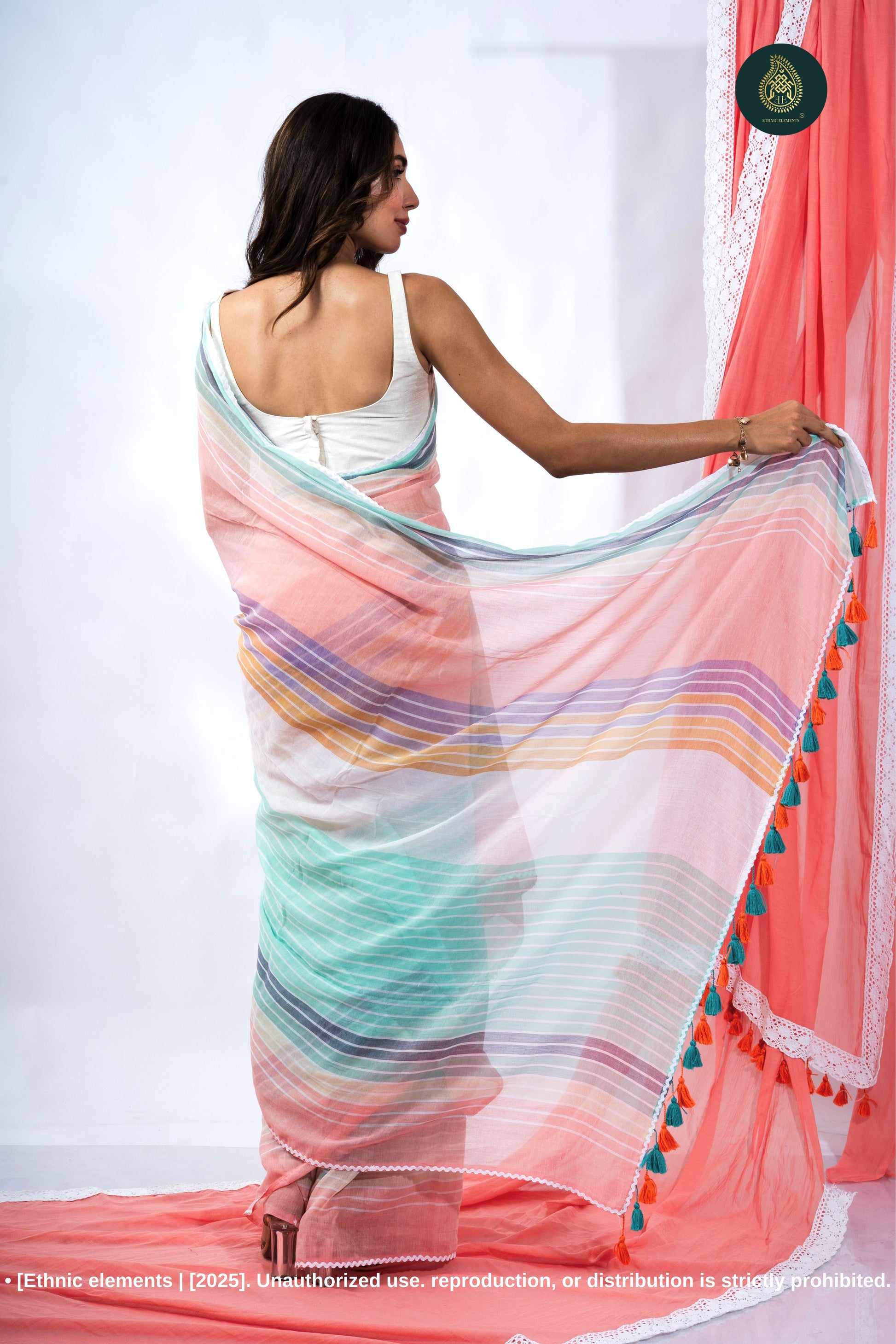 Woven Mul Cotton Handloom Saree - Rainbow Crepe