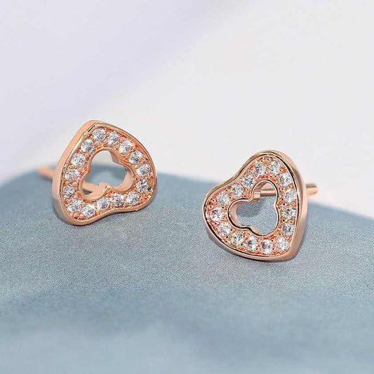 Rose Gold Plated Sparkling Heart Studs