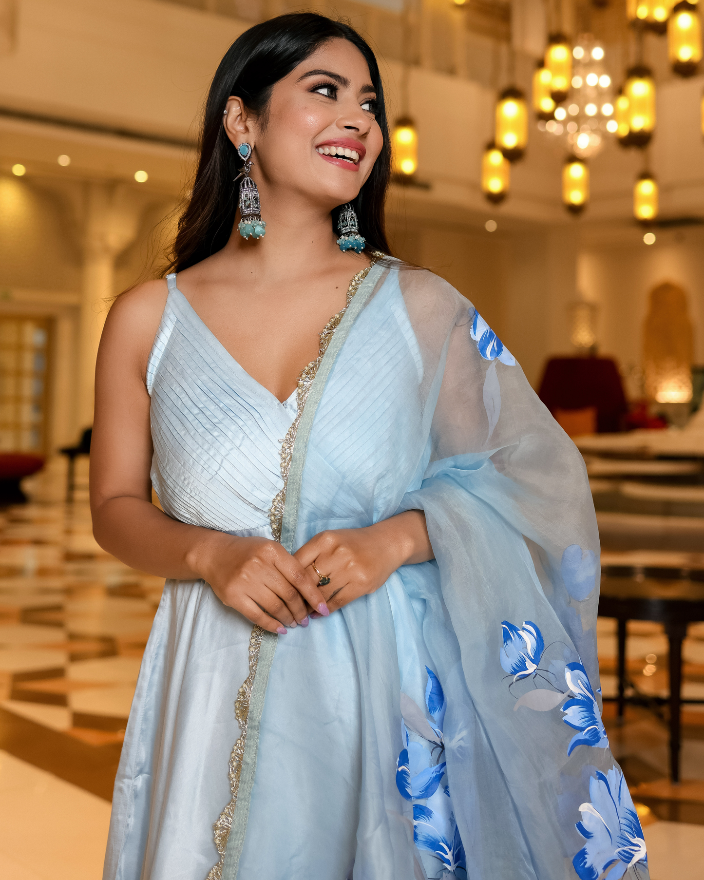 Blue Horizon Handpainted Sharara Set