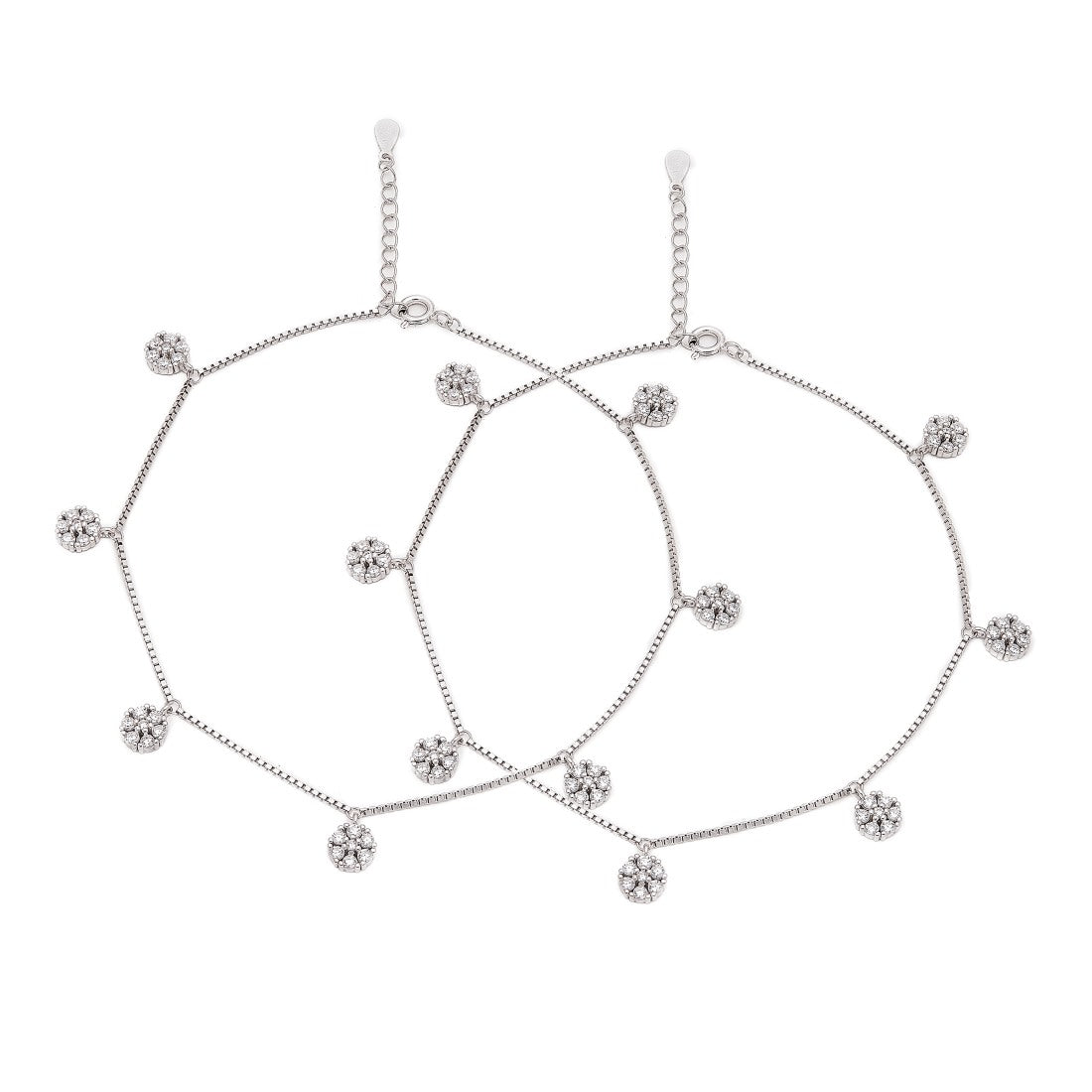 Floral CZ Rhodium Plated 925 Sterling Silver Anklet