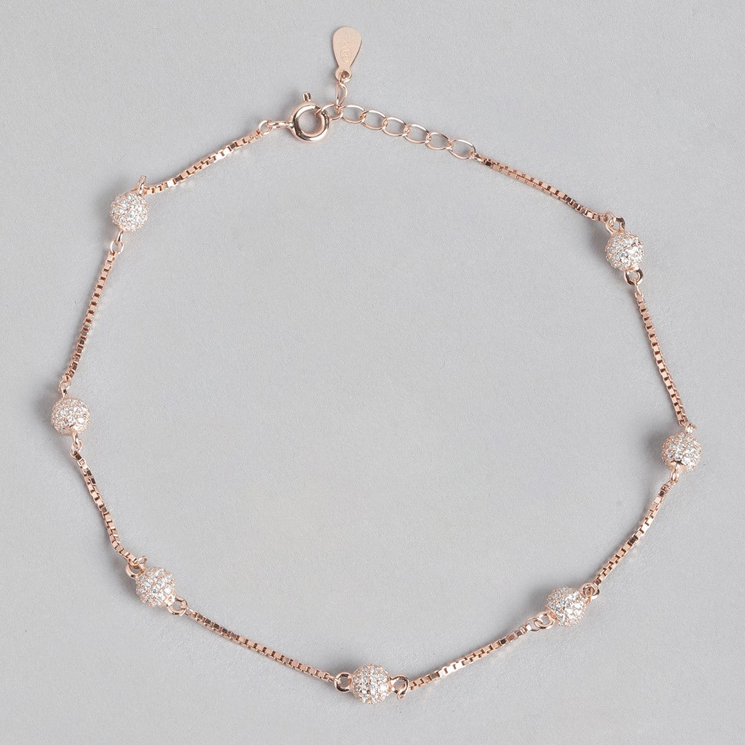 Radiant Beads Rose Gold-Plated CZ 925 Sterling Silver Anklet
