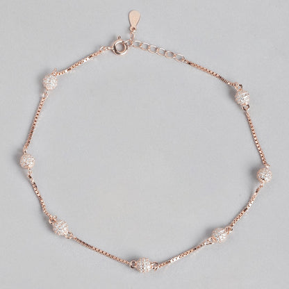 Radiant Beads Rose Gold-Plated CZ 925 Sterling Silver Anklet