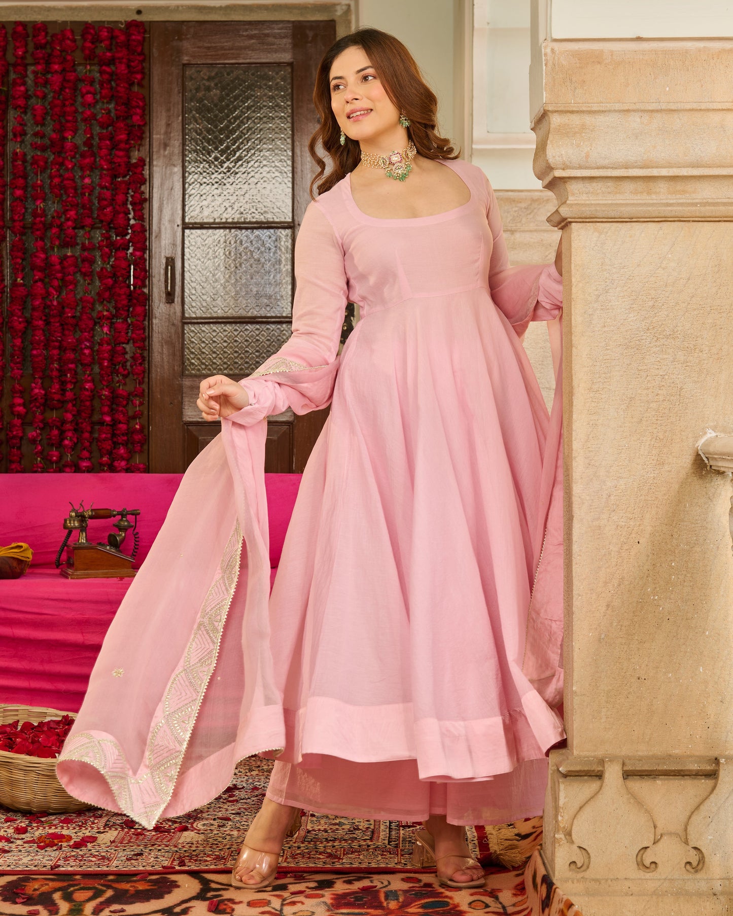Magnolia Light Pink Solid Chanderi Suit Set