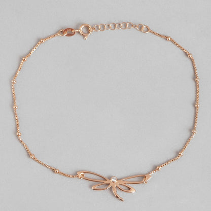 Dragonfly Rose Gold Plated 925 Sterling Silver Chain Anklet with Beads