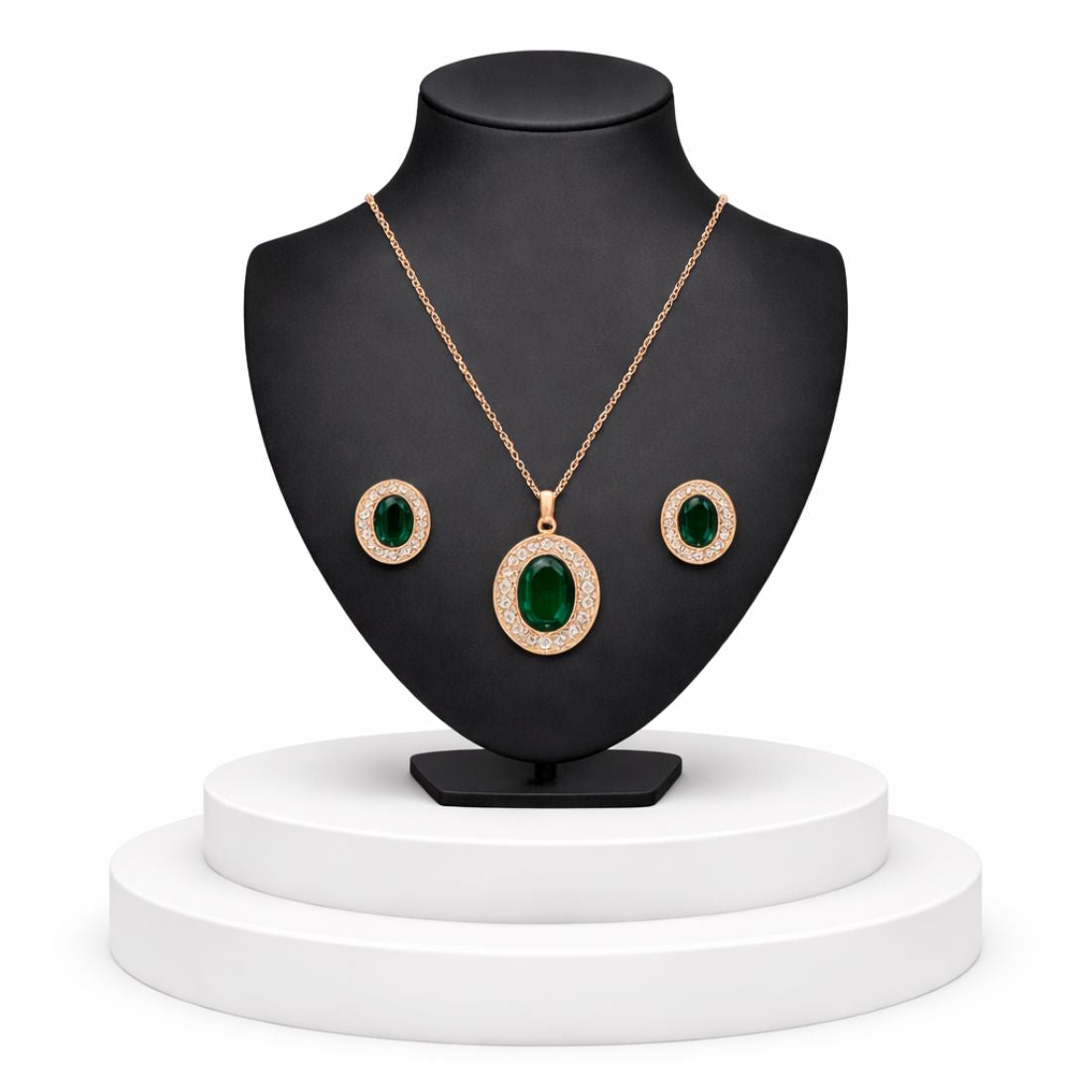 Rose Gold Green Oval Necklace Set for Women And Girls