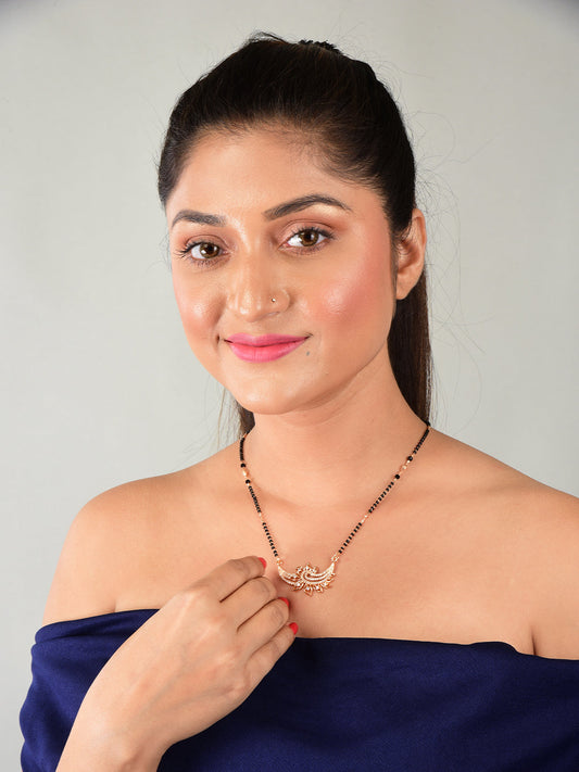 Rose Gold Plated Mangalsutra with Motif & Black Beads for Women