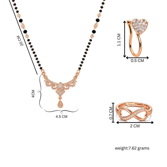 Rose Gold Mangalsutra With Nosepin And Ring